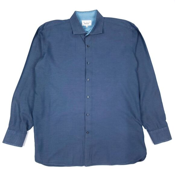TED BAKER Endurance Long Sleeve Button Down Dress Shirt in Slate Blue Mens 17.5 - Picture 3 of 7
